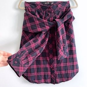 Plaid Skirt Tailored as if Made From A Button Down Shirt with Pockets by DO+BE